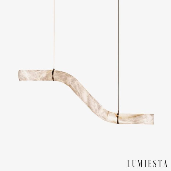 Lampa wisząca alabaster falista podłużna Ericeira Ø120 cm - mosiężna konstrukcja z białymi kloszami