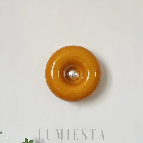 Donut - szklana lampa stołowa LED pomarańczowa, ujęcie z profilu