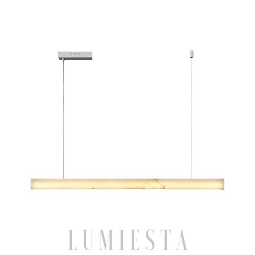 Lampa wisząca podłużna alabaster Liner 120 cm - złoto-biały żyrandol nad stół, widok ogólny