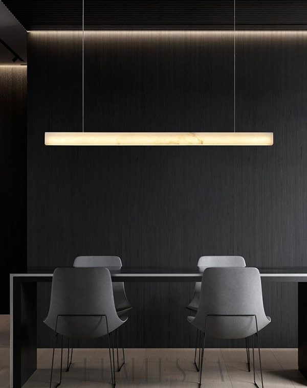Liner - podłużna lampa wisząca z alabastru LED, dolny widok oprawy