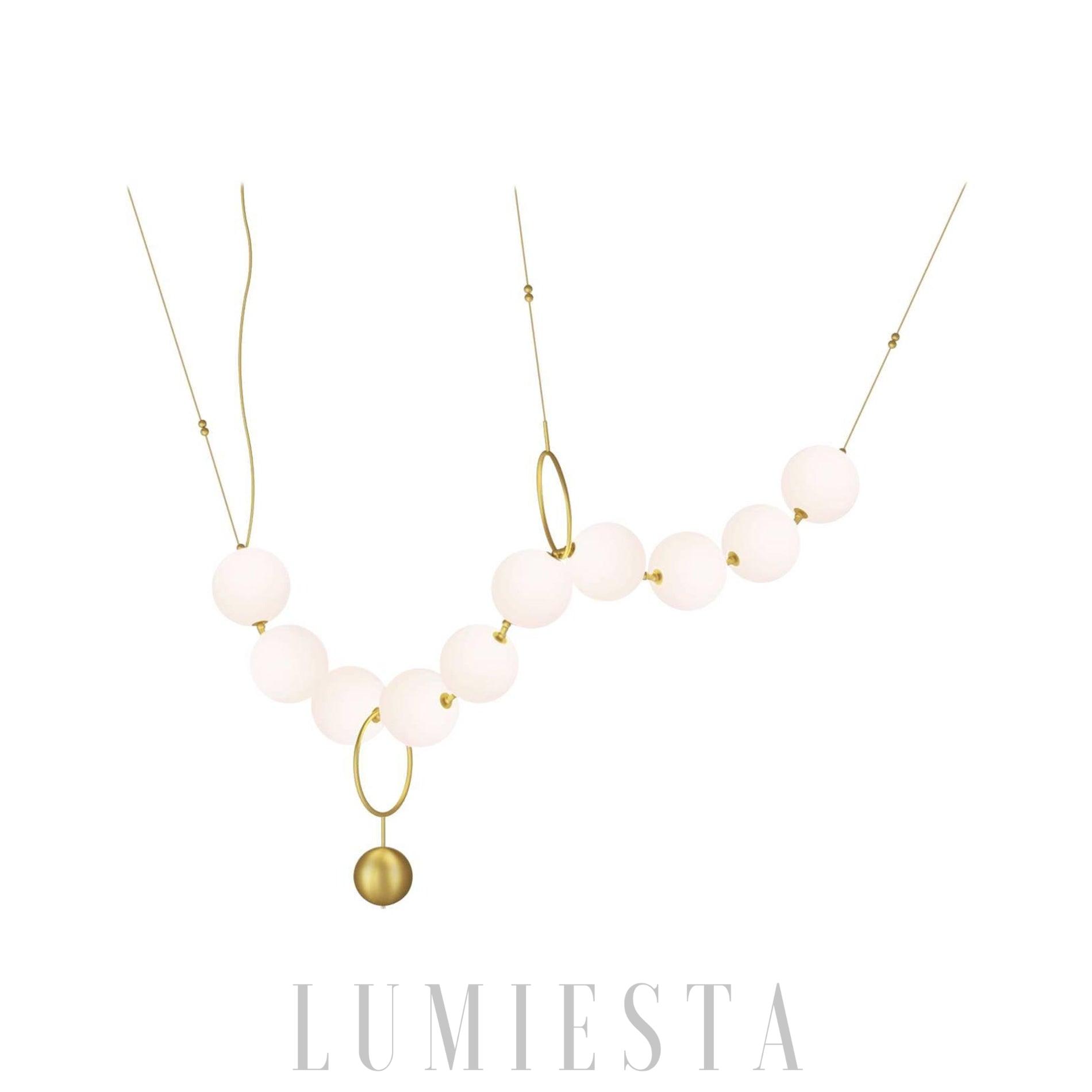 Noria - żyrandol mosiężny LED z białymi kulami