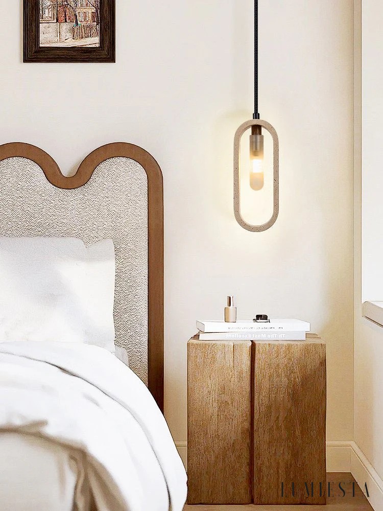 Athia - lampa wisząca z trawertynu o owalnej formie