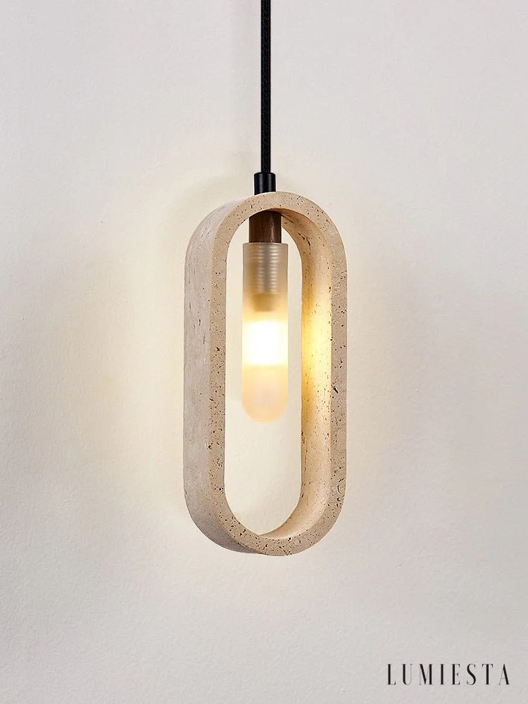 Athia - lampa wisząca z trawertynu o owalnej formie