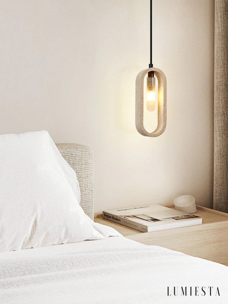 Athia - lampa wisząca z trawertynu o owalnej formie