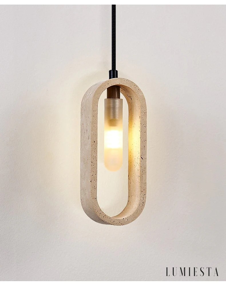 Athia - lampa wisząca z trawertynu o owalnej formie