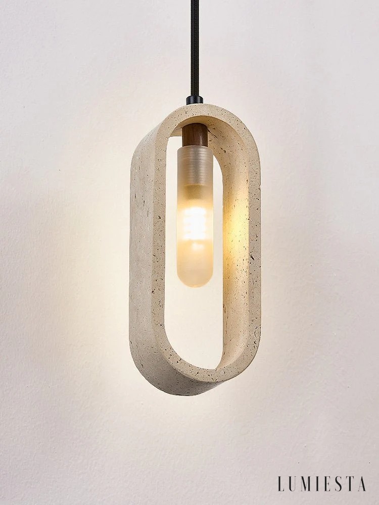 Athia - lampa wisząca z trawertynu o owalnej formie