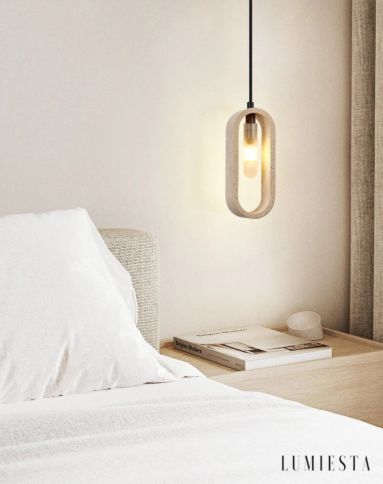 Athia - lampa wisząca z trawertynu o owalnej formie