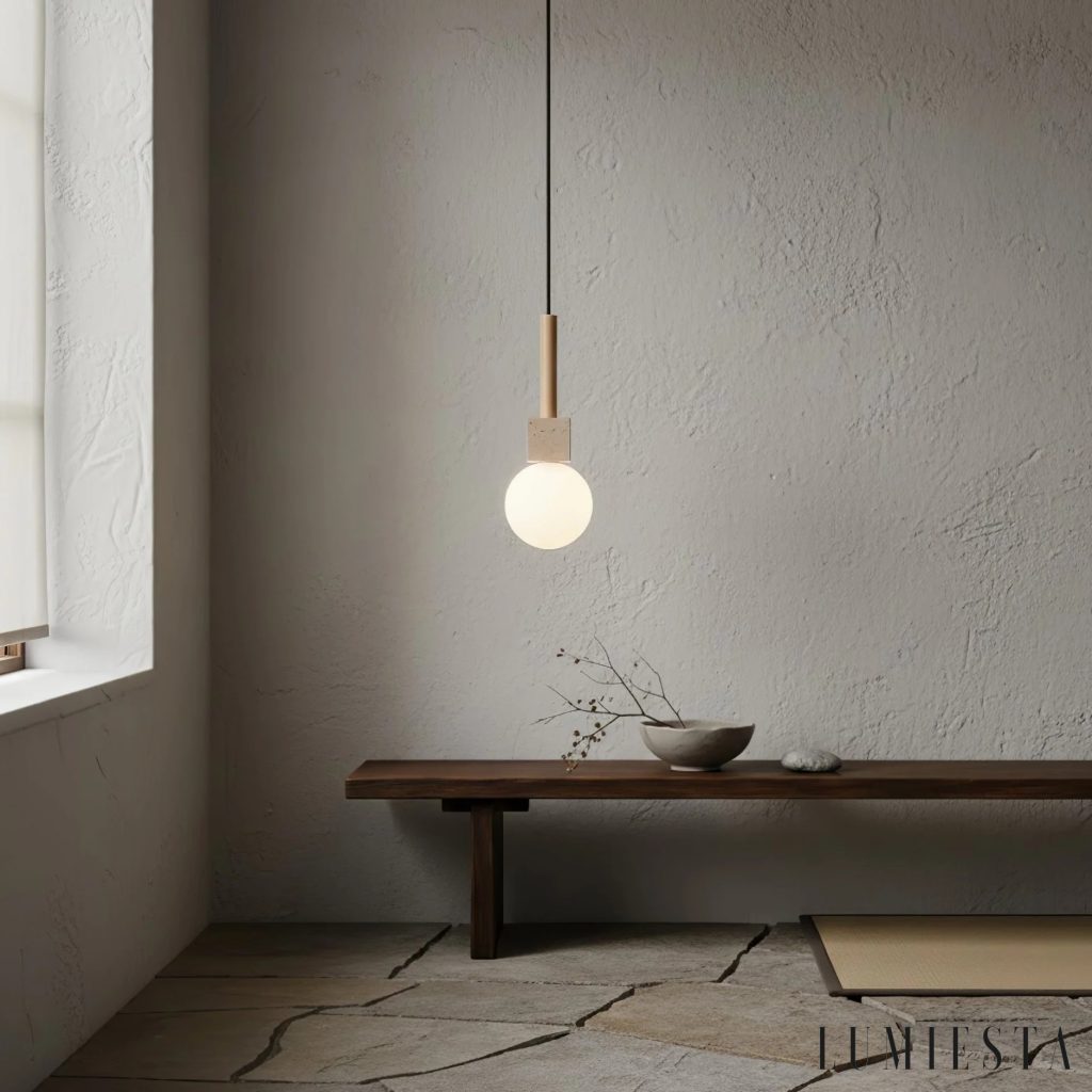 Colia - lampa wisząca trawertynowa kostka z kulą Ø 13 cm