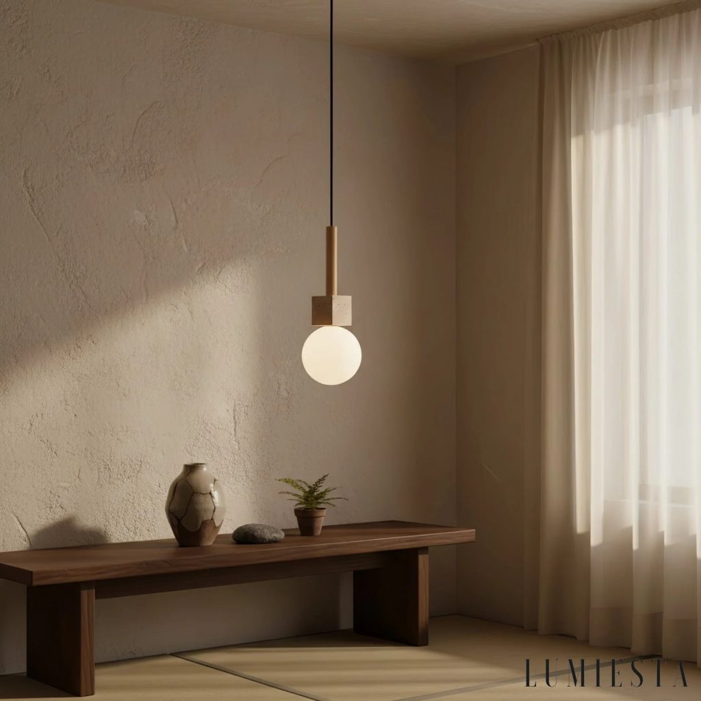 Colia - lampa wisząca trawertynowa kostka z kulą Ø 13 cm