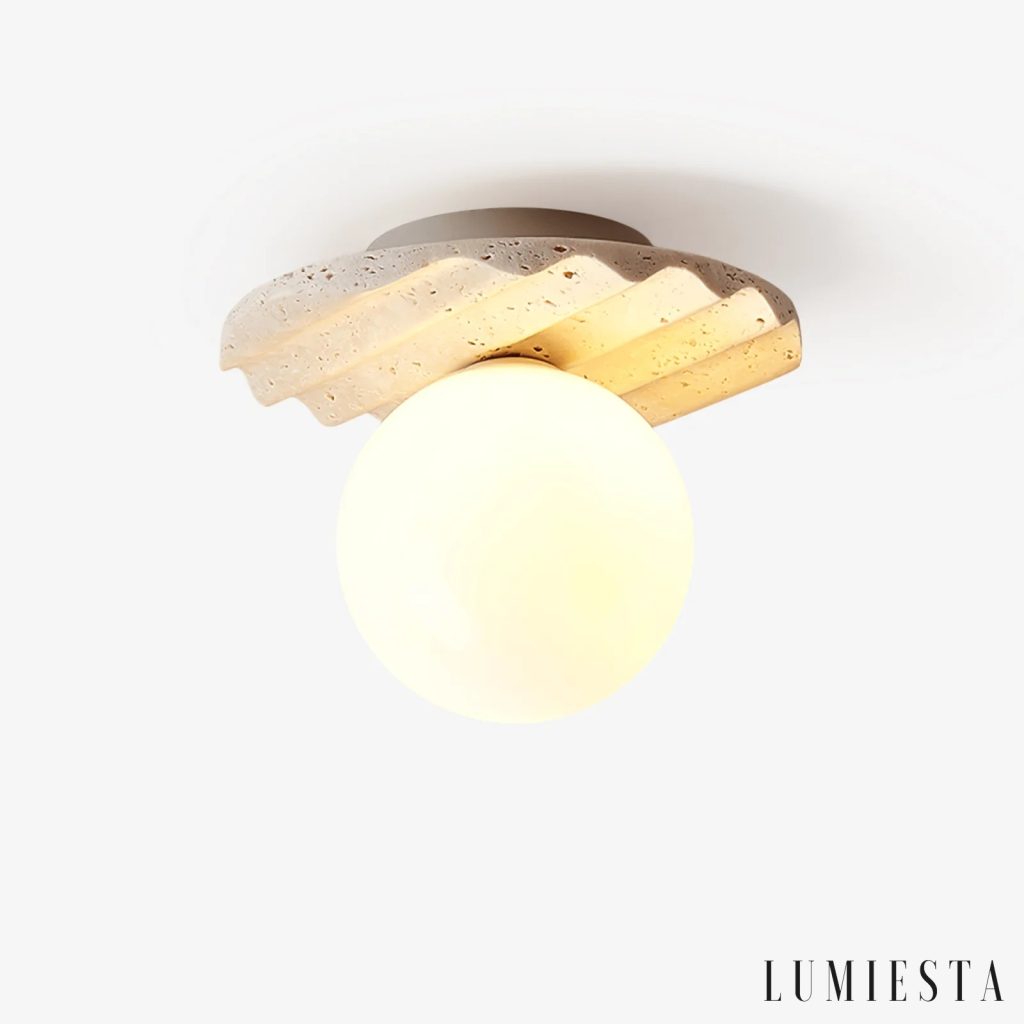 Elvia - travertine flush ceiling light with globe shade Ø 20 cm