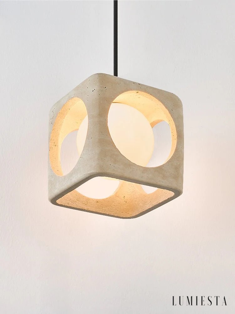 Lagunia - lampa wisząca trawertynowa w formie kostki 15 cm