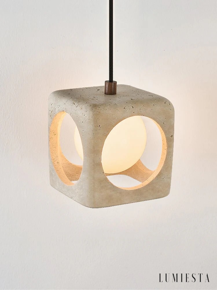 Lagunia - lampa wisząca trawertynowa w formie kostki 15 cm