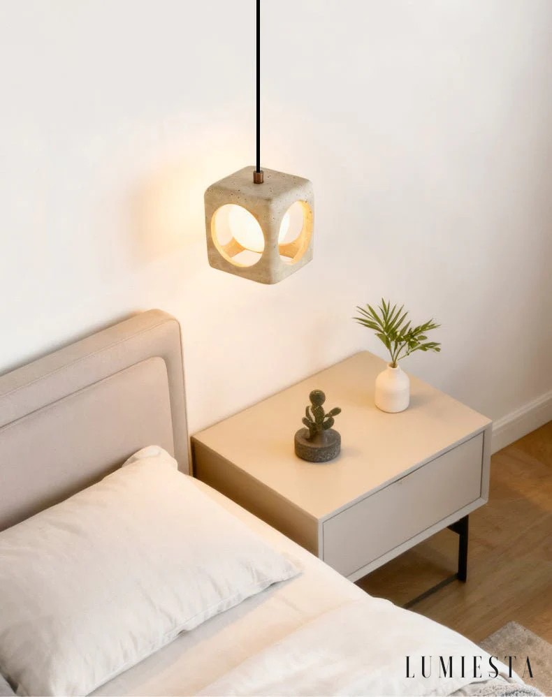 Lagunia - lampa wisząca trawertynowa w formie kostki 15 cm