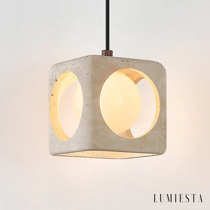 Lagunia - lampa wisząca trawertynowa w formie kostki 15 cm
