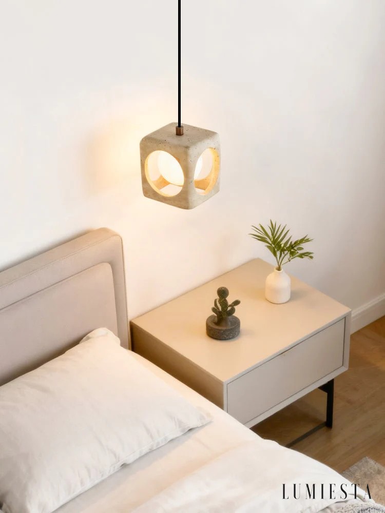 Lagunia - lampa wisząca trawertynowa w formie kostki 15 cm