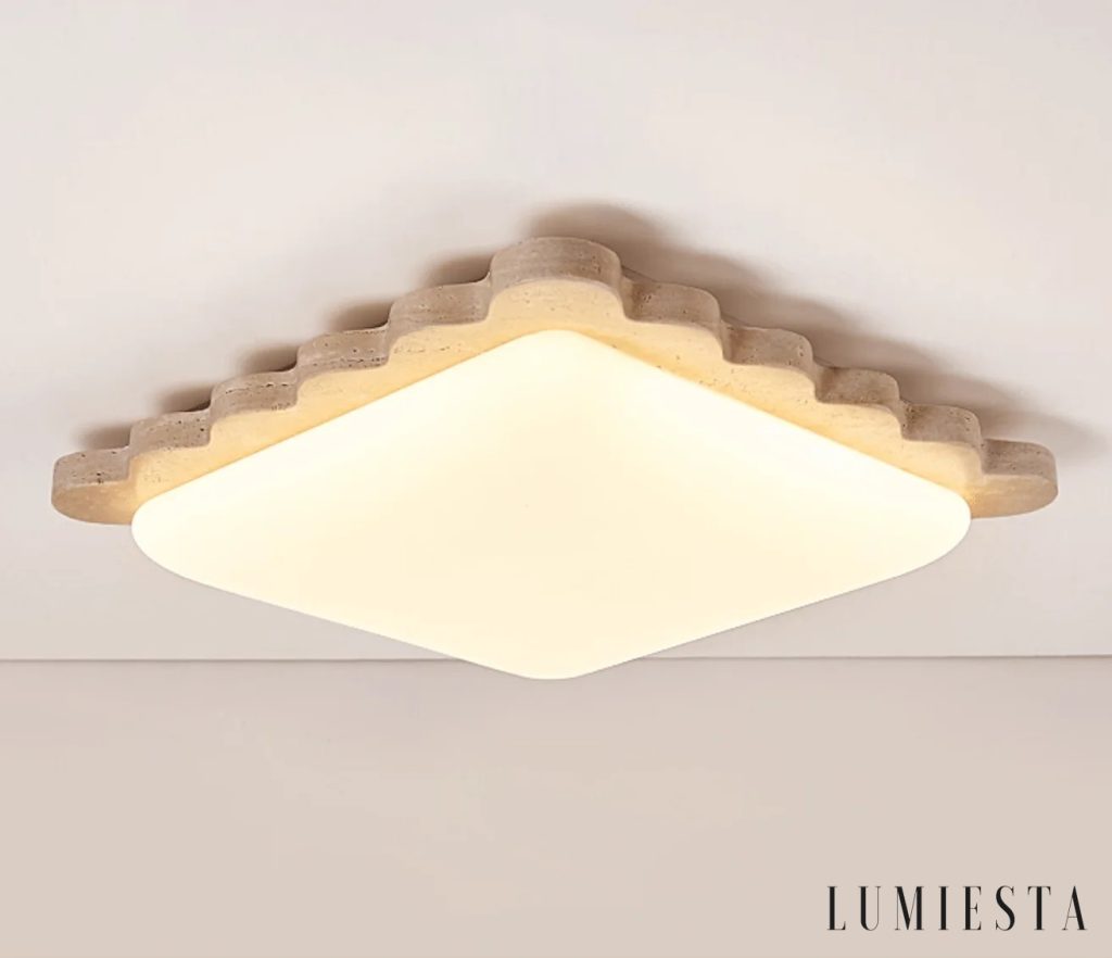 Tramonia - lampa sufitowa trawertynowa z falistą krawędzią 48 cm