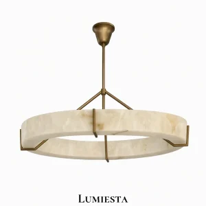 Lumiesta Argentia – Lampa wisząca alabastrowa okrągła z miedzi, średnica od 60 cm do 100 cm