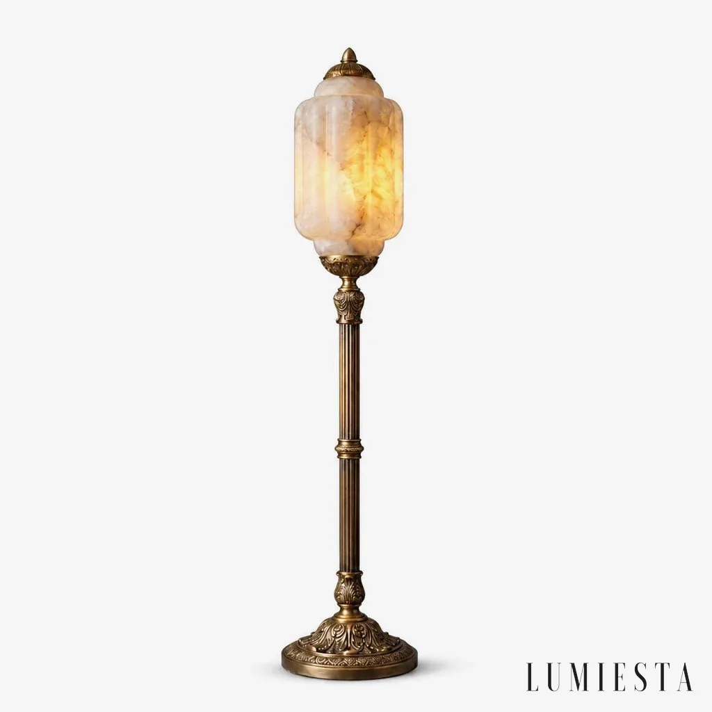 Barga - lampa stojąca alabastrowa Ø klosza: 20 cm; wysokość całkowita: 95 cm - widok z przodu
