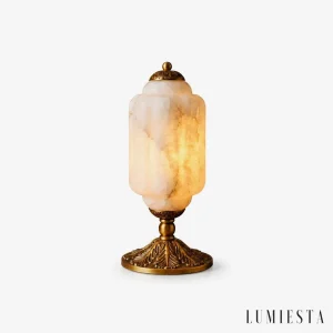 Camaiore - lampa stołowa alabastrowa na zdobionej podstawie wys. 42 cm - widok z przodu