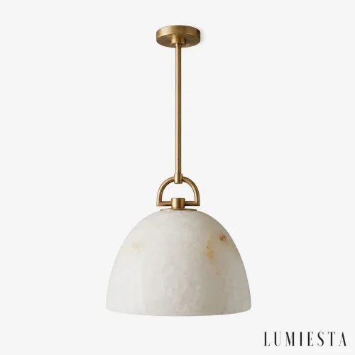 Chinchon - lampa wisząca z alabastrową kopułą i metalowym uchem - widok z przodu