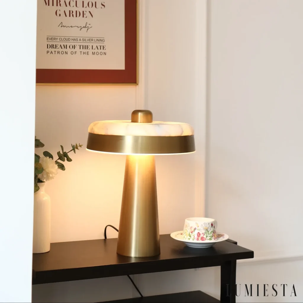 Estepa - lampa stołowa alabastrowa dysk - widok z boku