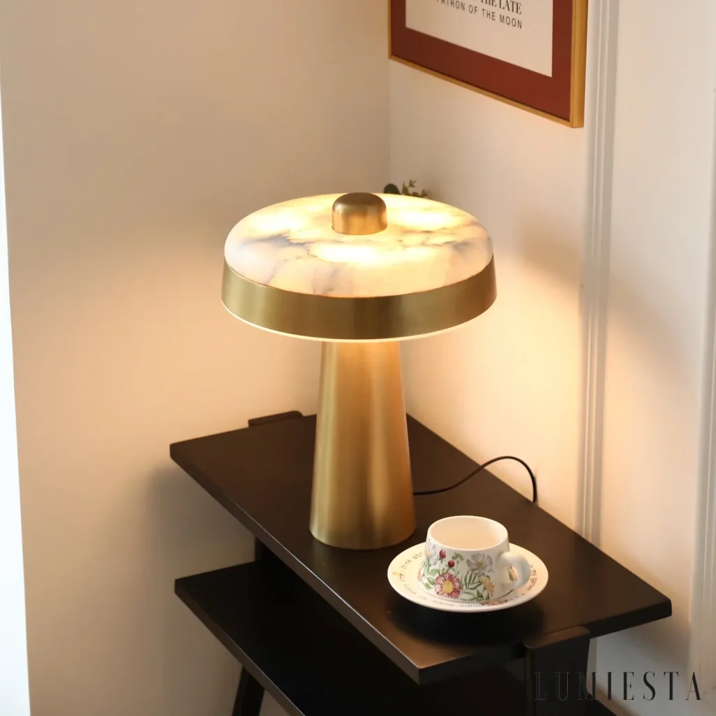 Estepa - lampa stołowa alabastrowa dysk - detal montażu
