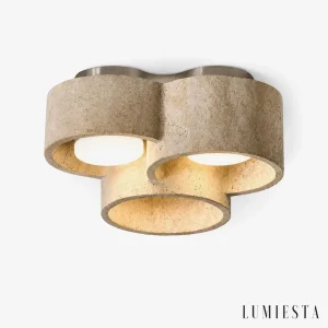 Orvieto - lampa sufitowa trawertynowa z walcowymi kloszami - widok z przodu