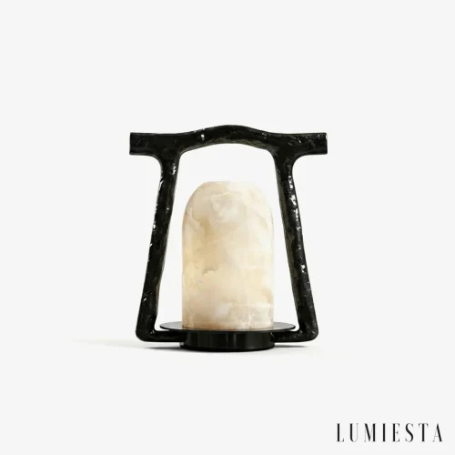 Sorano - lampa stołowa alabastrowa w formie latarni - widok z przodu