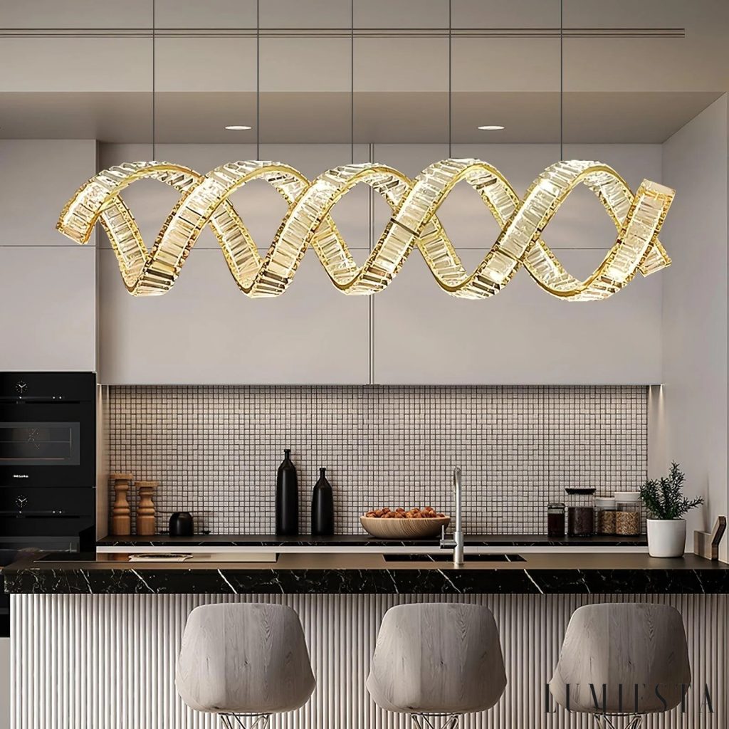 Laccio - side view of the gold crystal flush ceiling light with a contoured frame