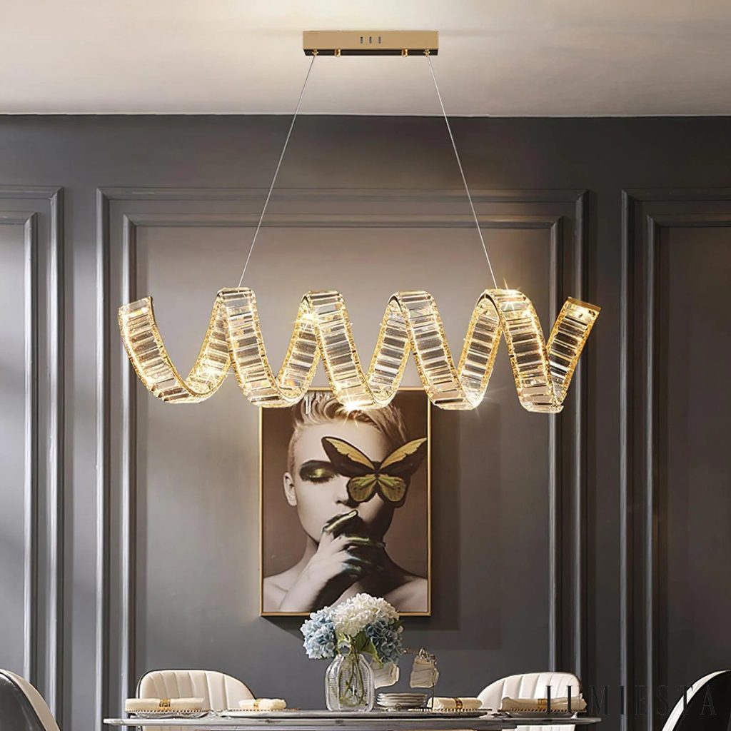 Laccio - crystal elements alongside the gold frame of the flush ceiling light