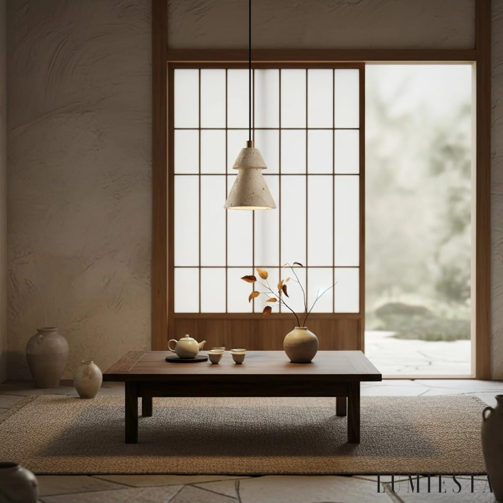 Tropezia - cone-shaped travertine pendant light Ø 12 cm