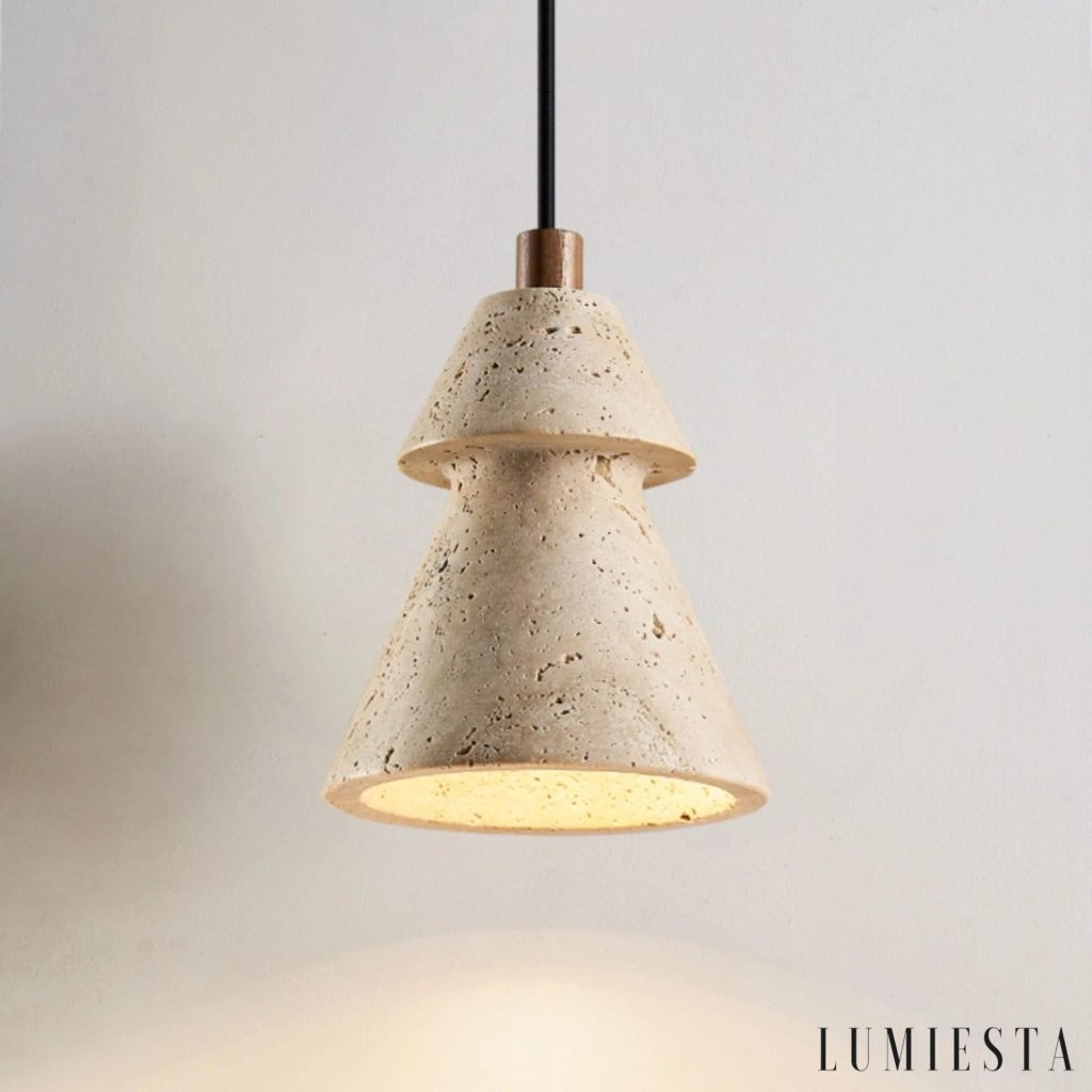 Tropezia - cone-shaped travertine pendant light Ø 12 cm