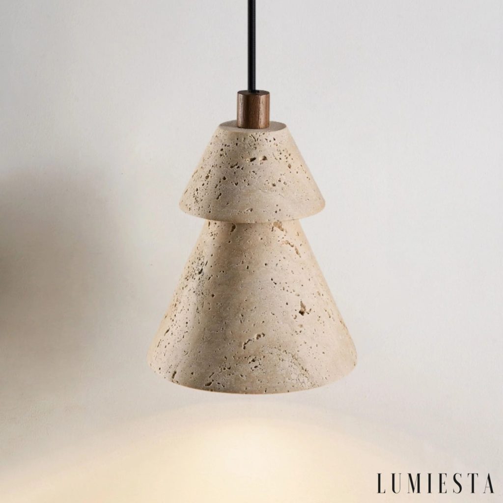 Tropezia - cone-shaped travertine pendant light Ø 12 cm
