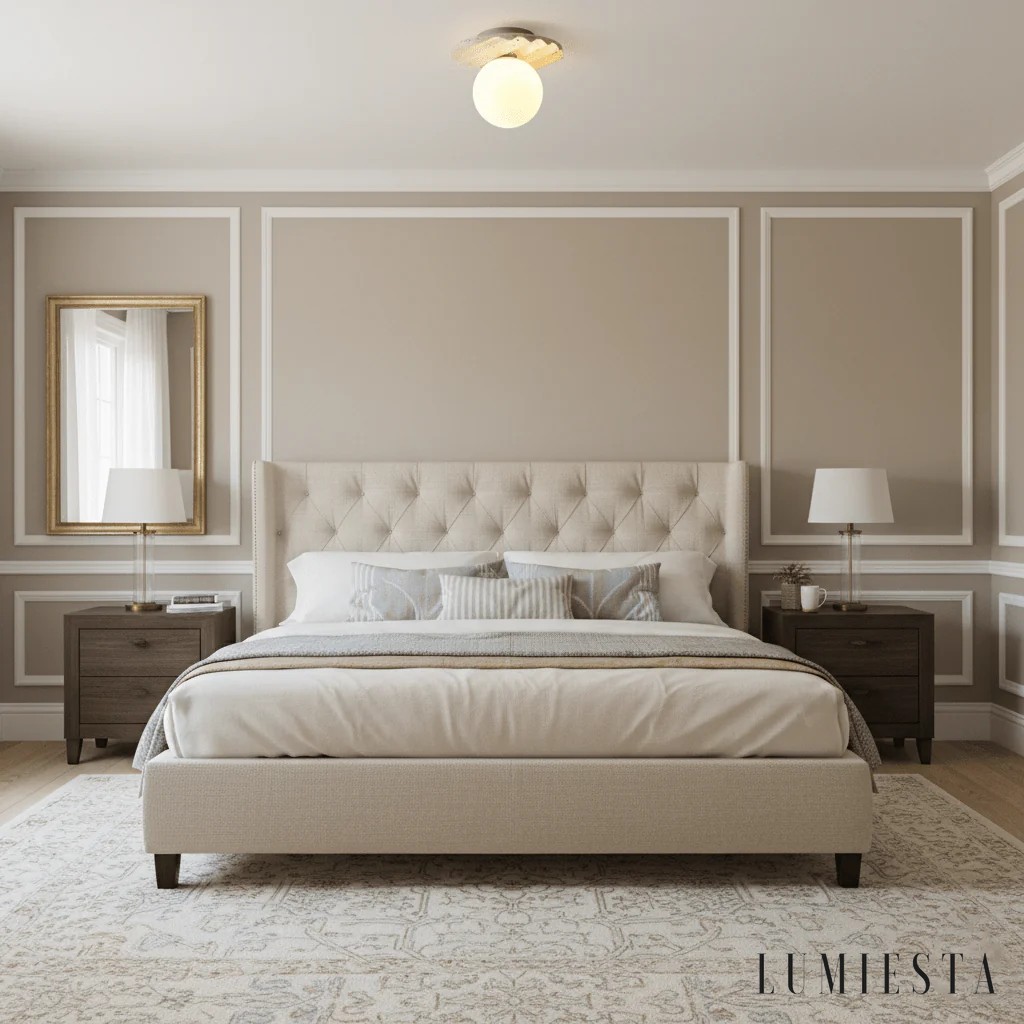 Elvia - travertine flush ceiling light with globe shade Ø 20 cm