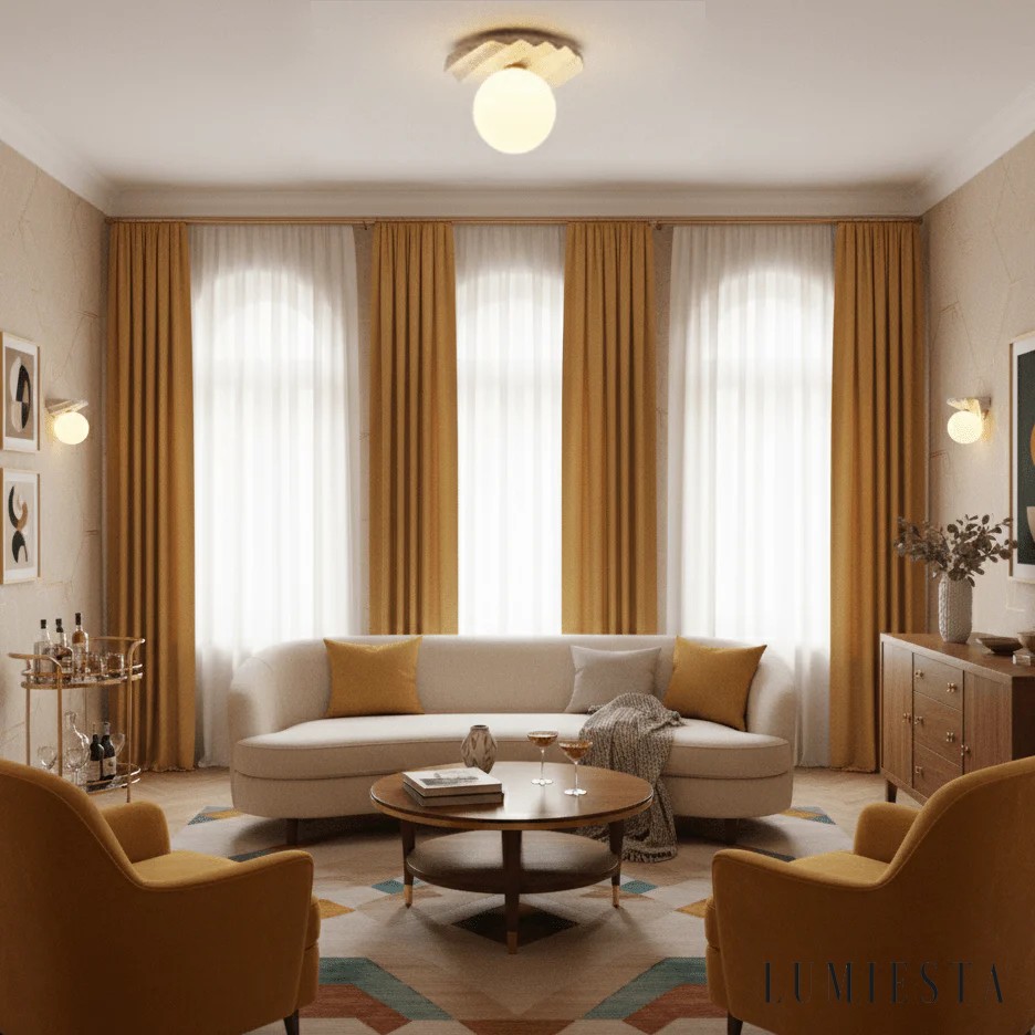 Elvia - travertine flush ceiling light with globe shade Ø 20 cm