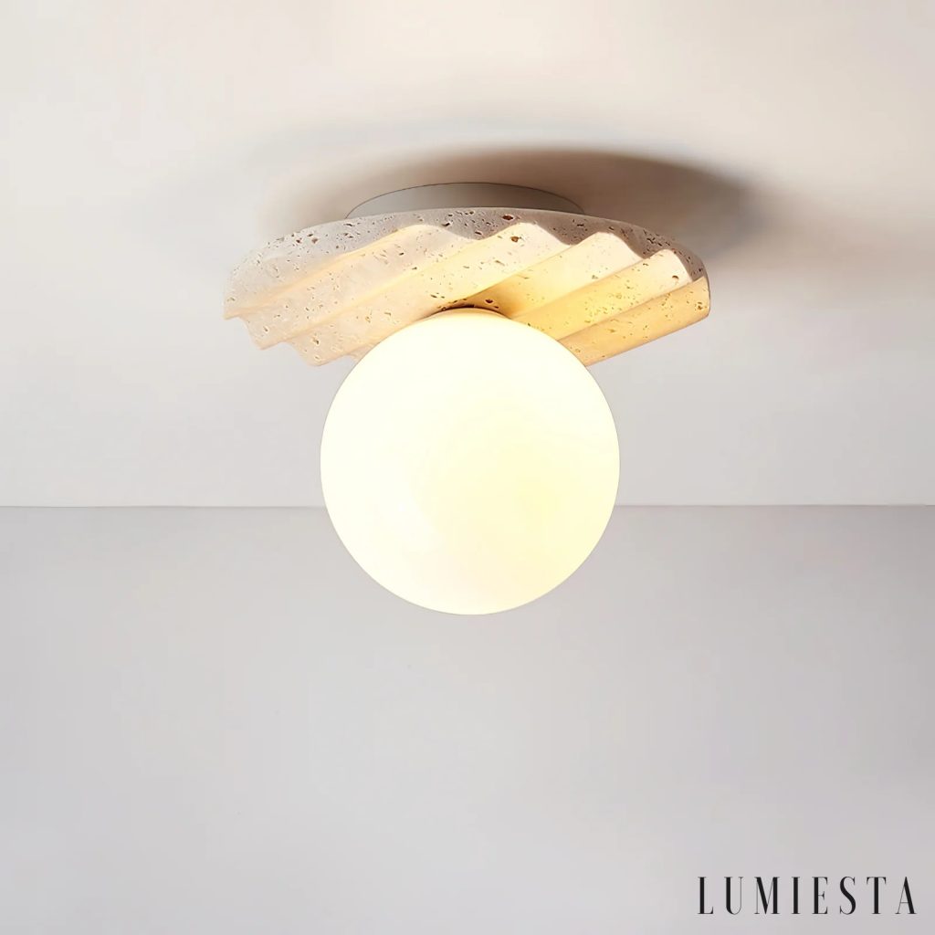 Elvia - travertine flush ceiling light with globe shade Ø 20 cm