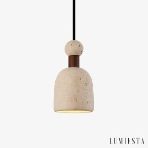 Coimbia - travertine and wood pendant light Ø 11 cm