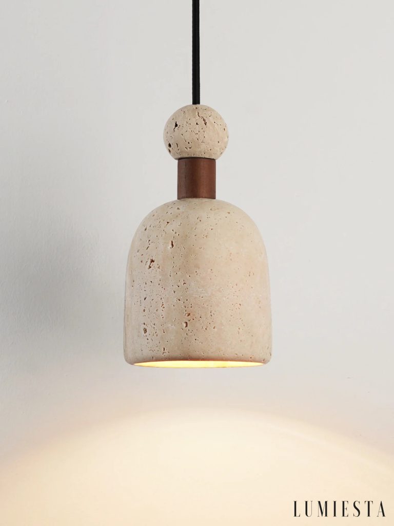 Coimbia - travertine and wood pendant light Ø 11 cm