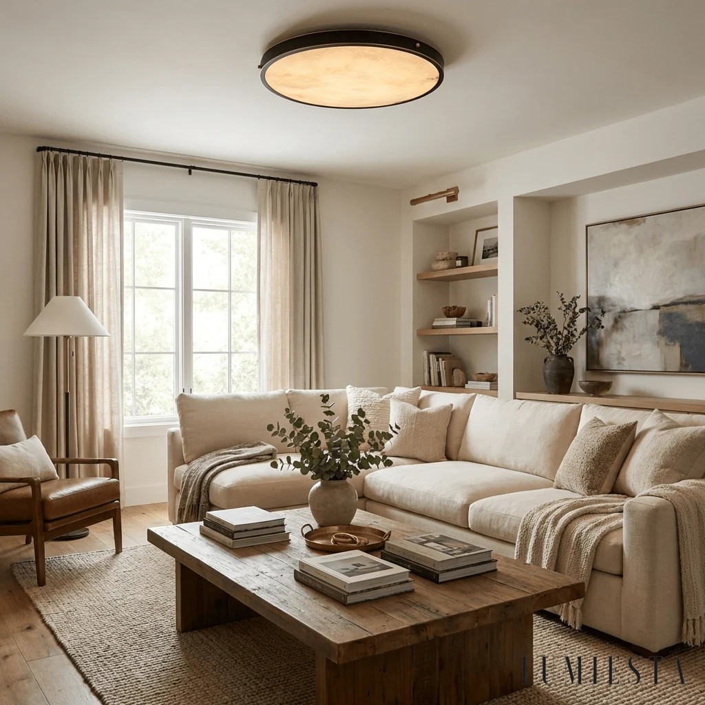 Selunaria - round alabaster flush ceiling light