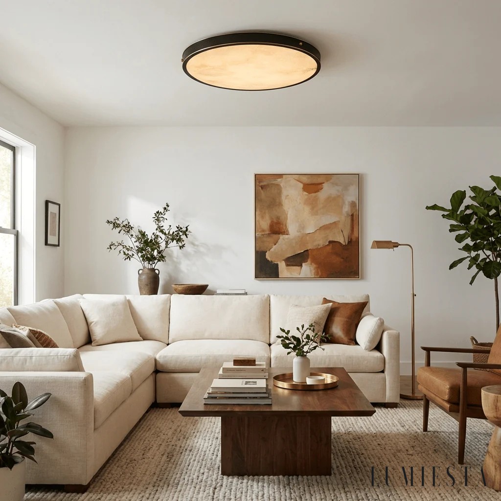 Selunaria - round alabaster flush ceiling light