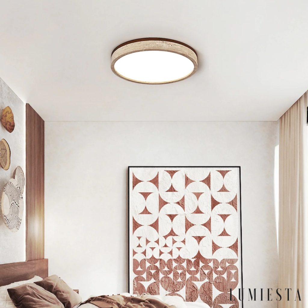 Eclia - round travertine flush ceiling light
