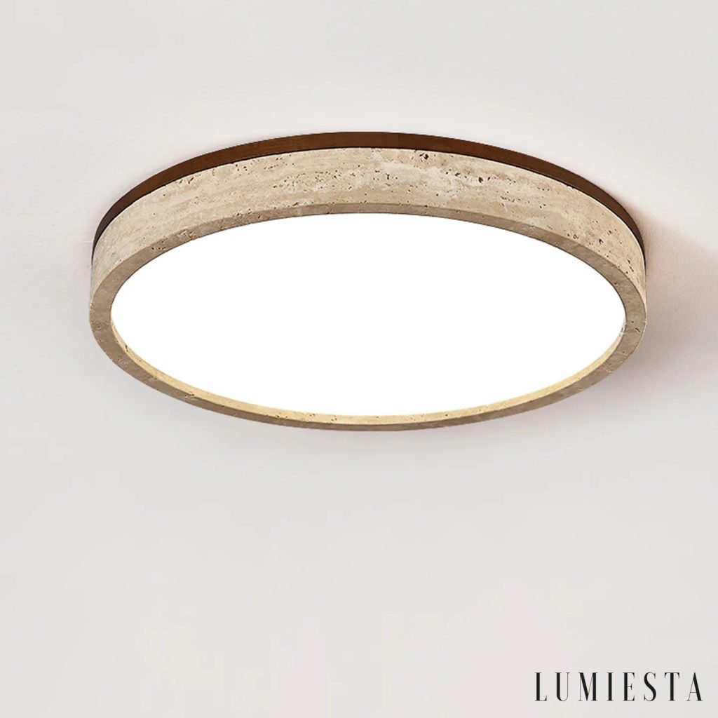 Eclia - round travertine flush ceiling light