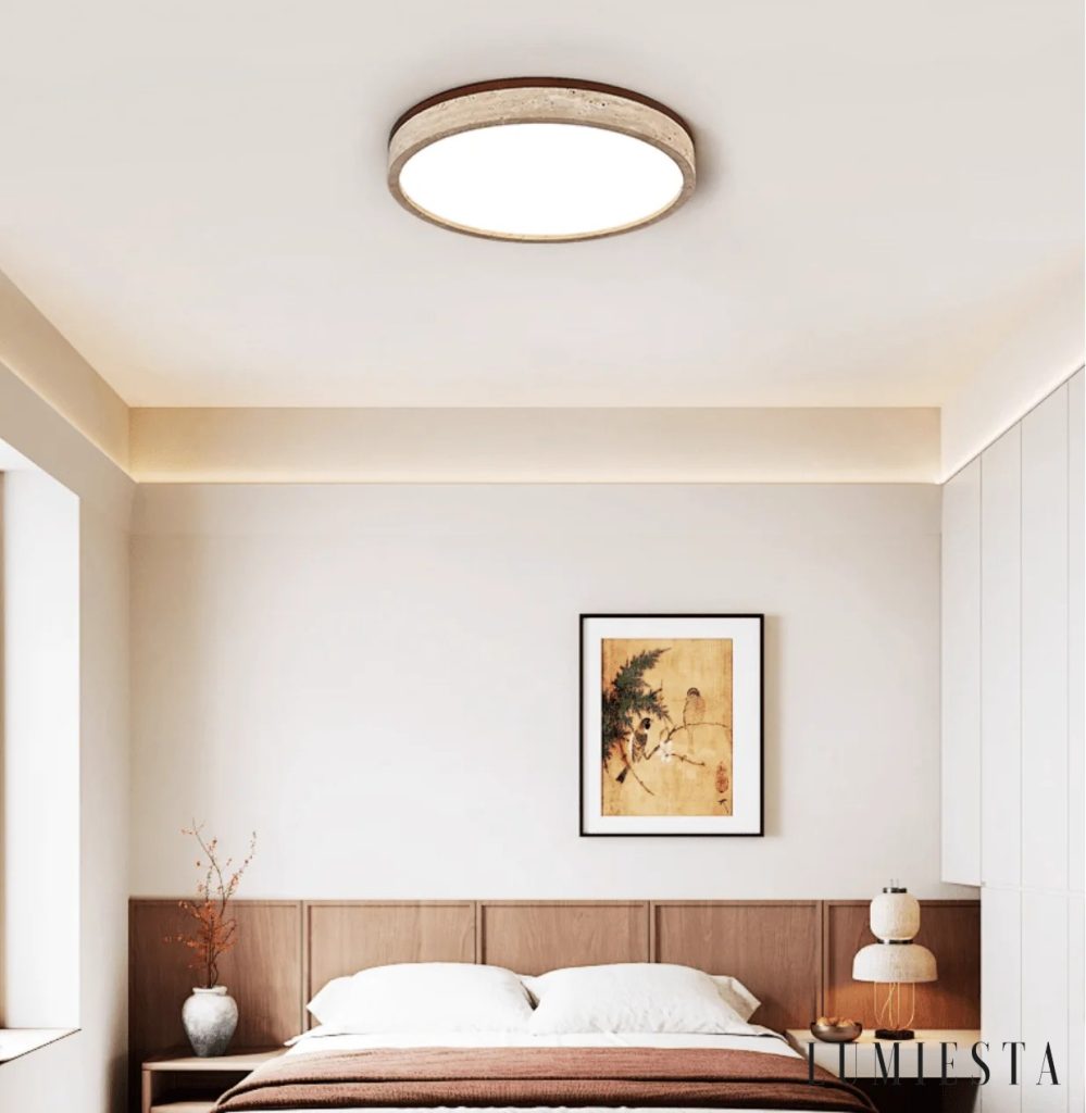 Eclia - round travertine flush ceiling light
