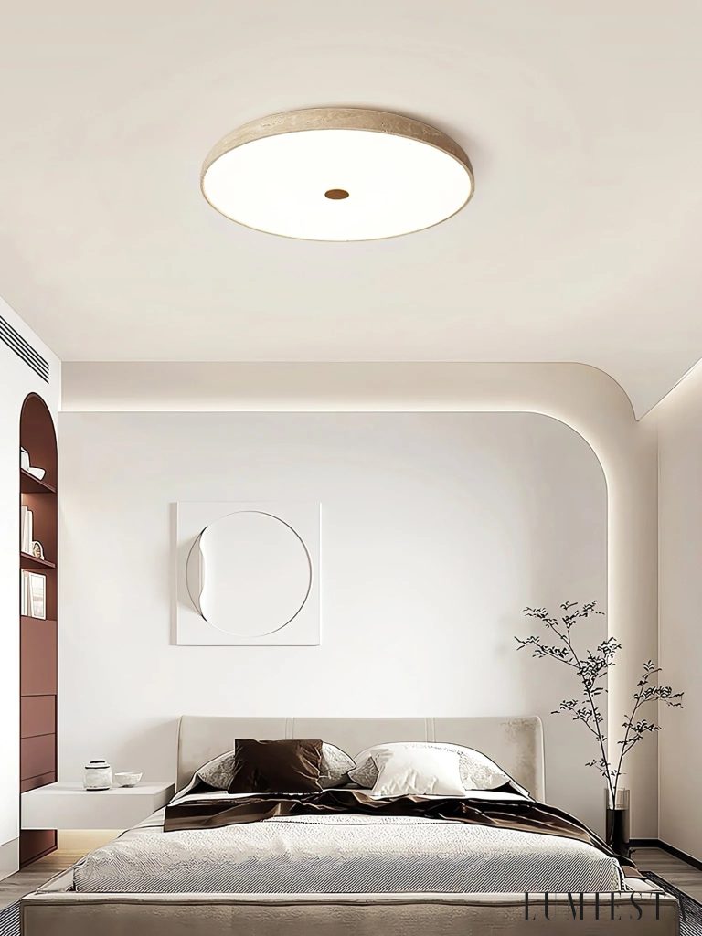 Brezia - round travertine flush ceiling light Ø 37-62 cm