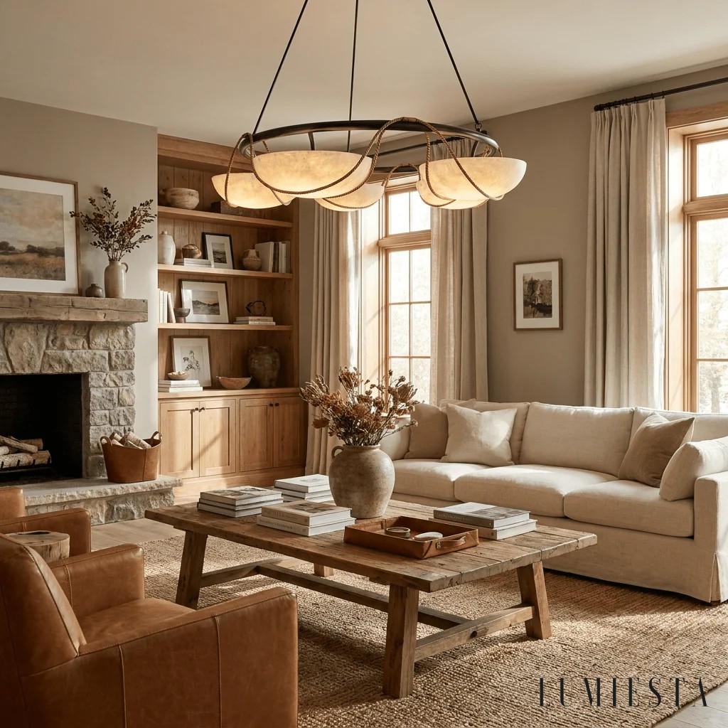 Vesia - alabaster ring chandelier Ø 85 cm