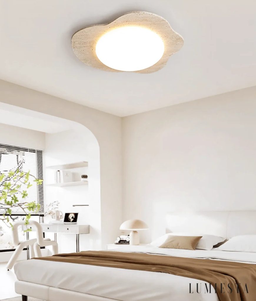 Nizzia - cloud-shaped travertine flush ceiling light Ø 65 cm