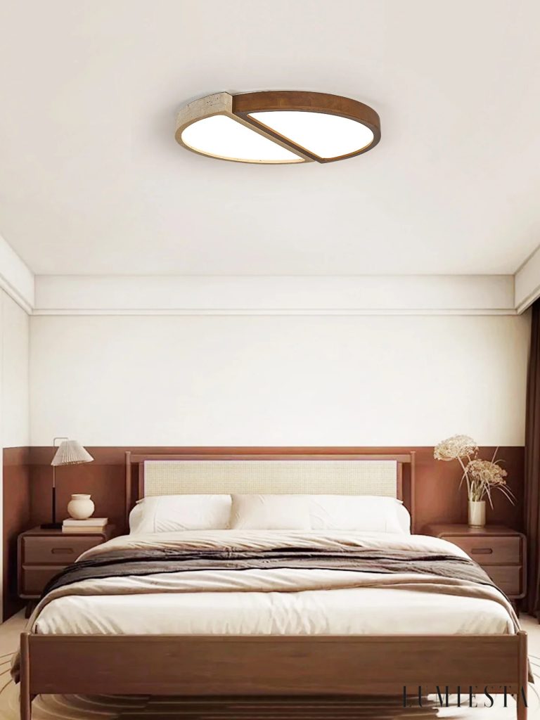 Passia - travertine and wood ceiling light Ø 48-58 cm