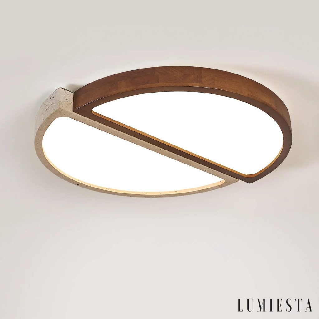 Passia - travertine and wood ceiling light Ø 48-58 cm