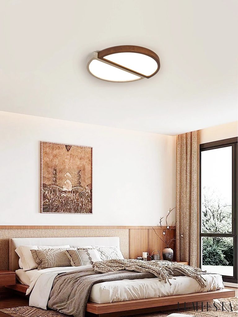 Passia - travertine and wood ceiling light Ø 48-58 cm
