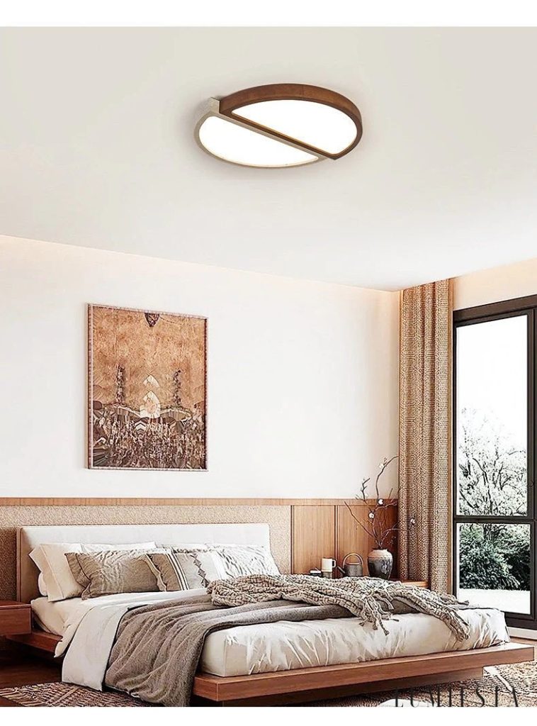 Passia - travertine and wood ceiling light Ø 48-58 cm